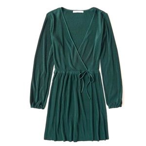 Dark Green Satin Abercrombie Wrap Dress
